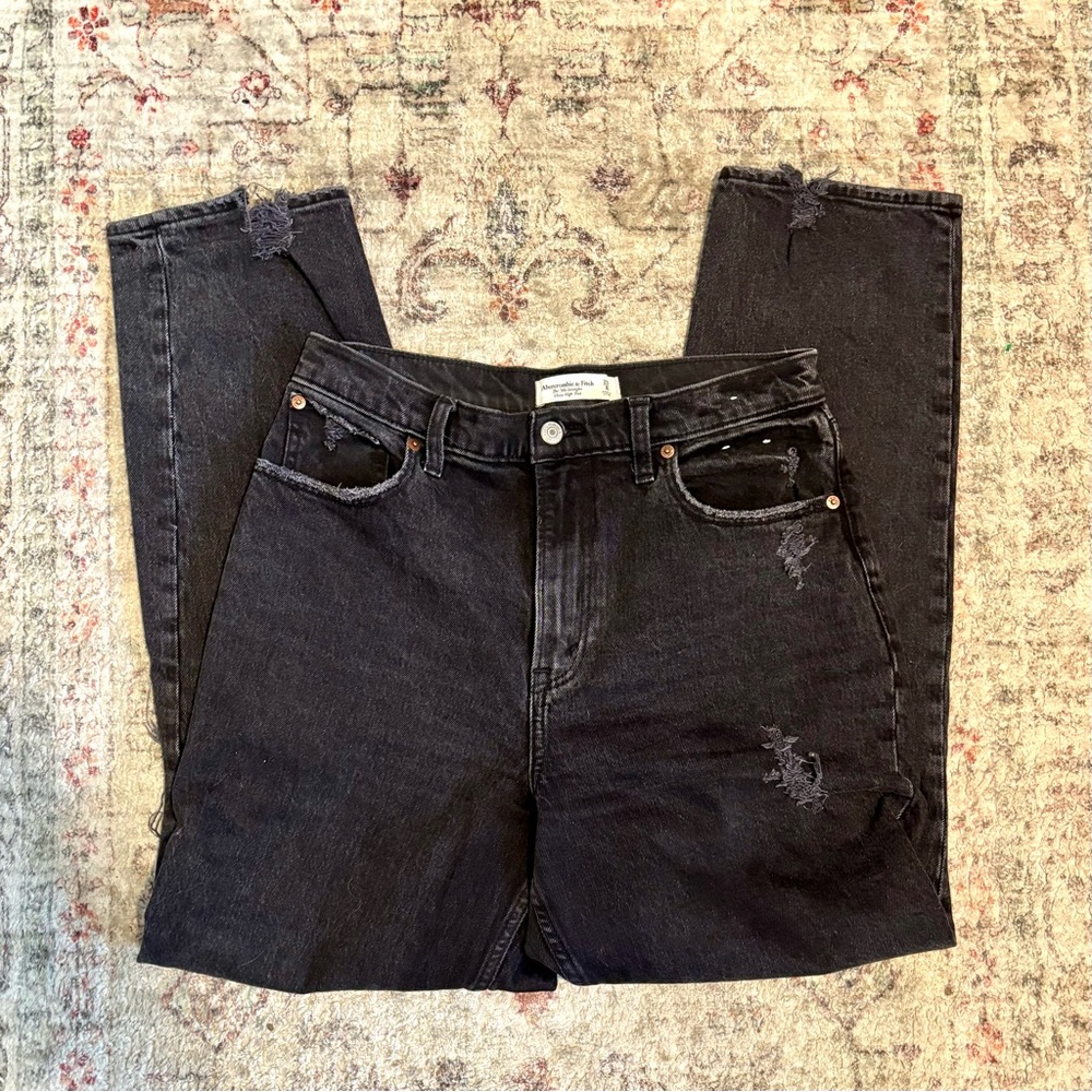 Abercrombie Black Distressed 90s Straight Ultra High-Rise